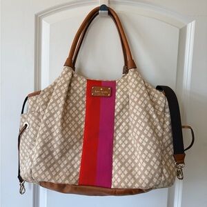 Kate Spade Large Stevie Bag Diaper Baby Stucco Fabric With Leather Trim